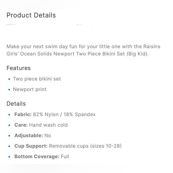 Raisins Girls Newport 2 piece Bikini Black Size 7 (Big Girl) - Picture 3 of 3